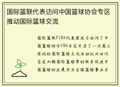 国际篮联代表访问中国篮球协会专区推动国际篮球交流